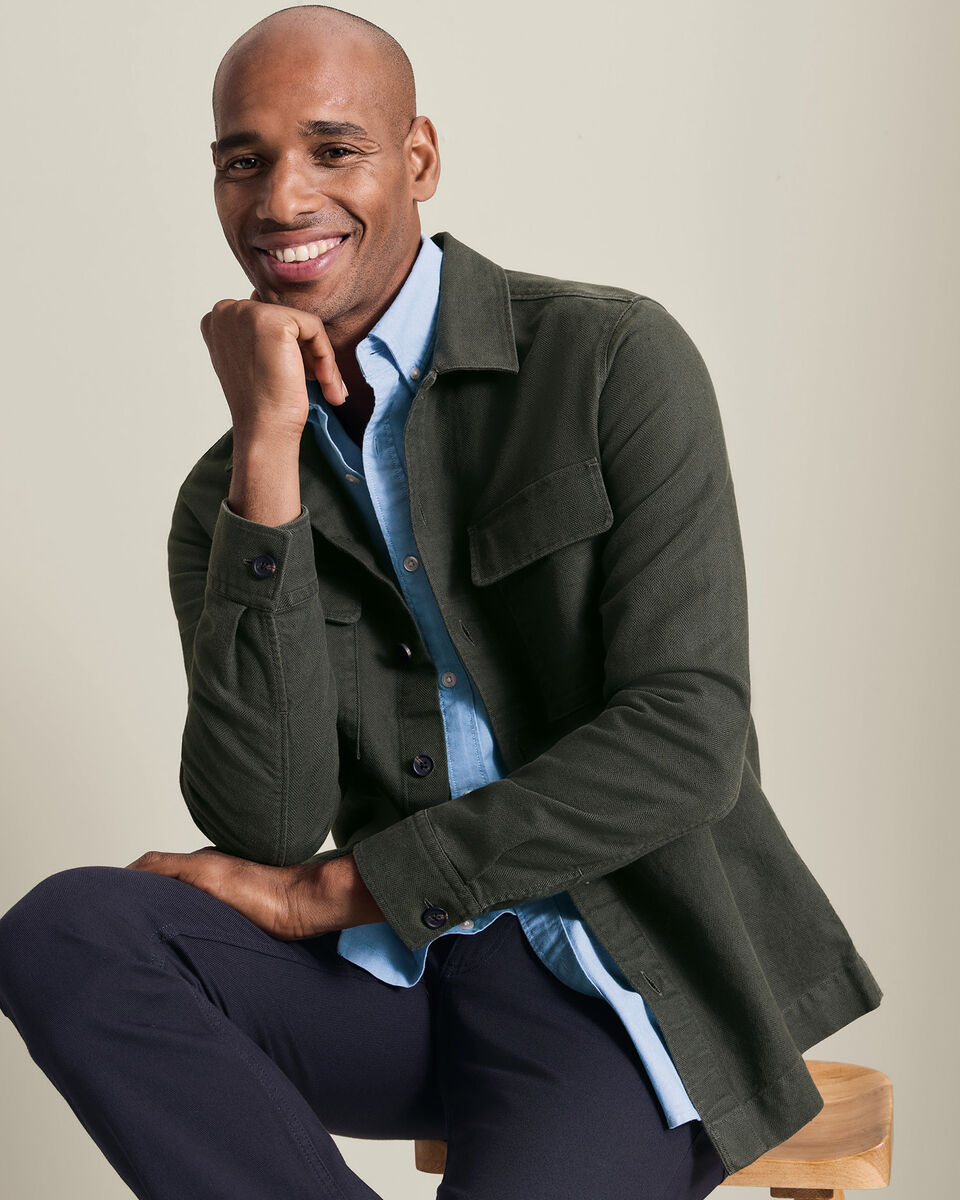 Herringbone Overshirt - Khaki Green