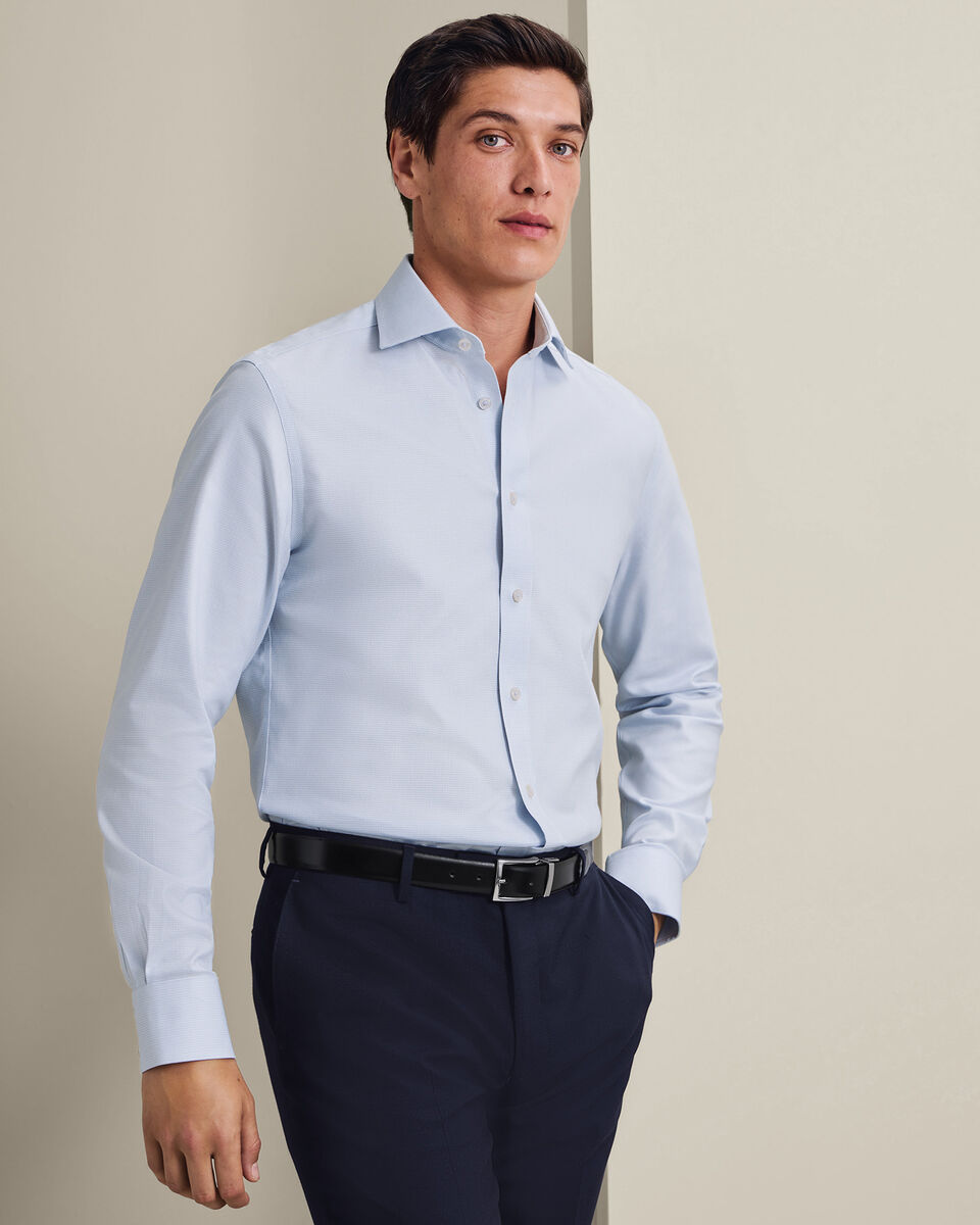 Non-Iron Stretch Trafalgar Weave Shirt - Ice Blue