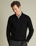 Pure Merino Quarter Zip Jumper - Black