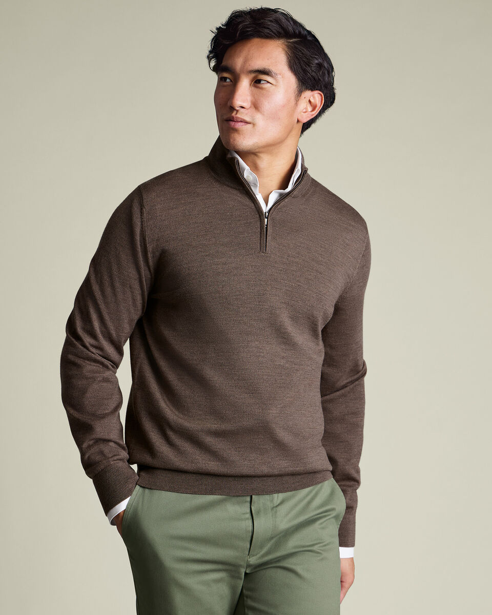 Pure Merino Quarter Zip Jumper – Mocha