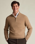 Pure Cashmere Quarter Zip Jumper - Tan