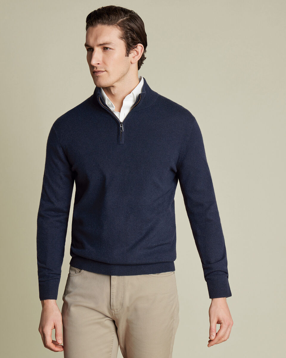Pure Cashmere Quarter Zip Jumper - Navy