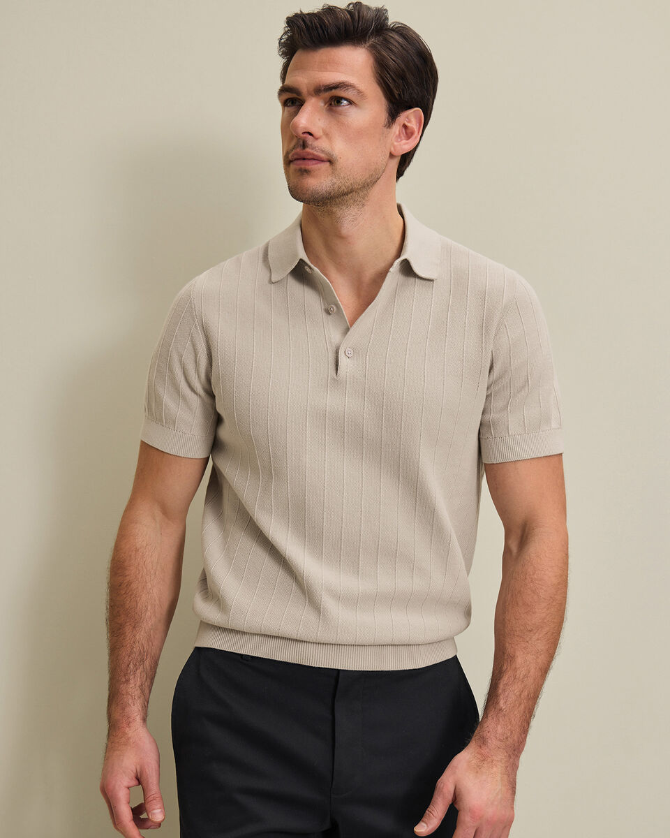 Cotton Stripe Knitted Polo - Limestone