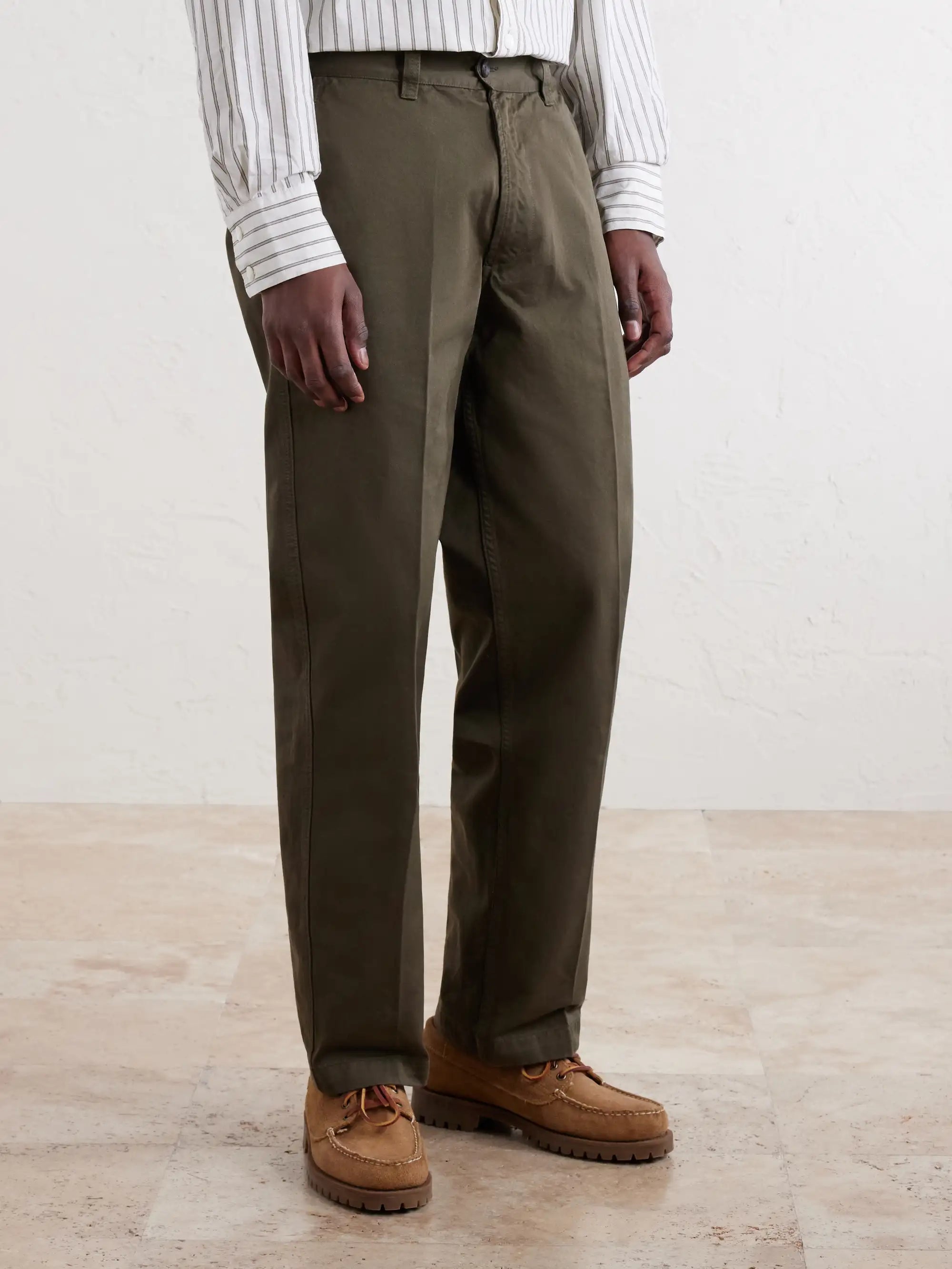 Classic Straight leg cotton trousers-olive green